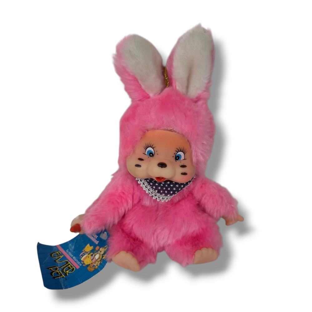 Vintage Easter Bunny Plush Stuffed Animal Doll Monchichi Monchhichi Friends Toy